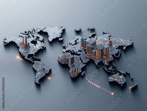 3D world map with highlighted e-commerce hubs, modern and tech-focused visual