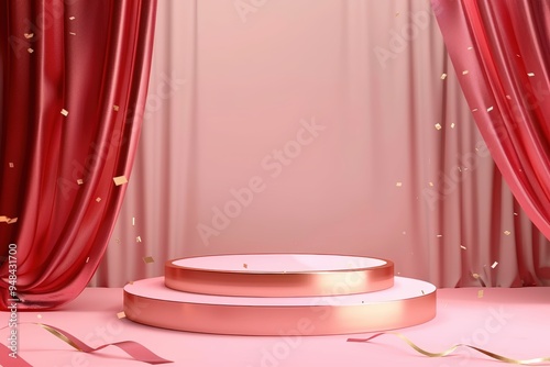 Pink podium with gold confetti