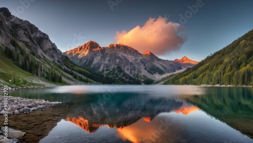 Sunrise Over a Reflective Mountain Lake