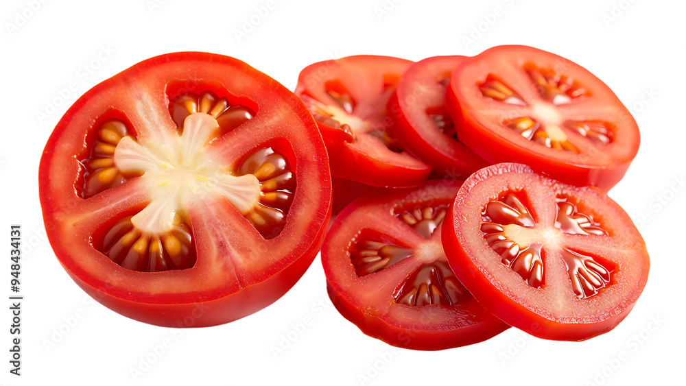 ripe Tomato Halved slice piece isolated on transparent background PNG. ripe Tomato Halved slice piece isolated on transparent background PNG.