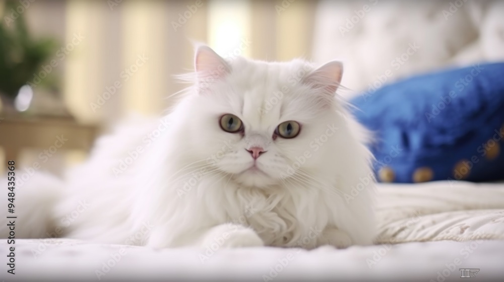 Obraz premium White Persian Cat Relaxing on a Bed