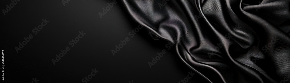 Obraz premium Elegant black satin fabric with smooth and luxurious texture, beautifully draped on a dark background.