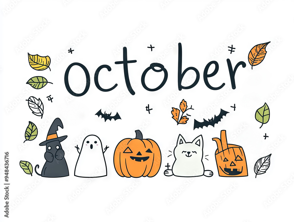 October illustrated with colorful seasonal icons October illustrated with colorful seasonal icons