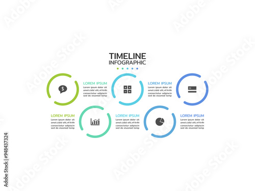 Business process. Timeline infographics with 5 steps, options, squares. Vector template.