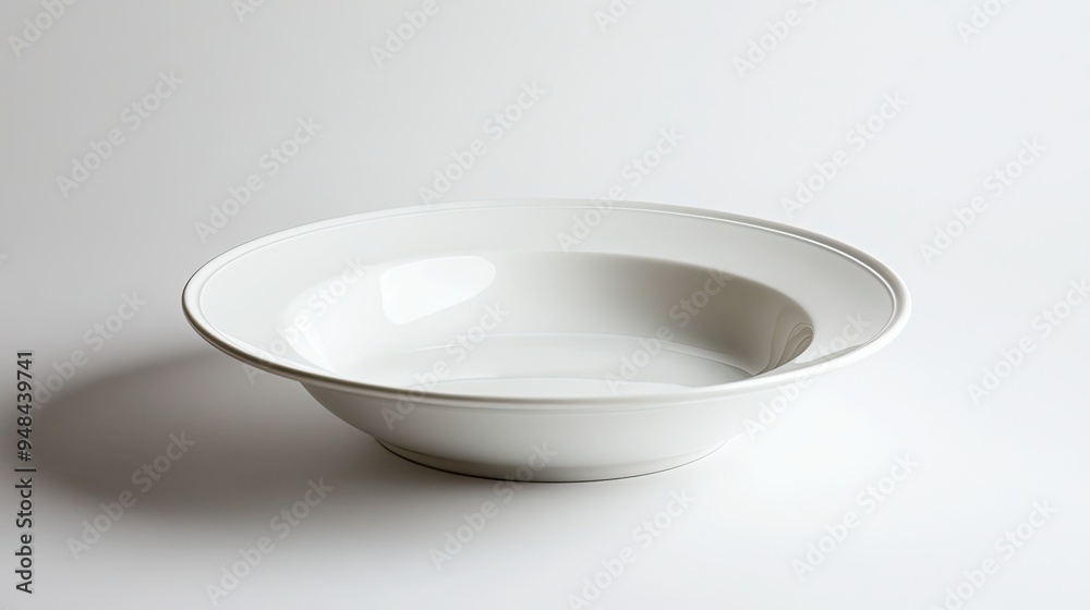 An elegant ceramic soup plate against a plain white background, offering a simple yet sophisticated look An elegant ceramic soup plate against a plain white background, offering a simple yet sophisticated look