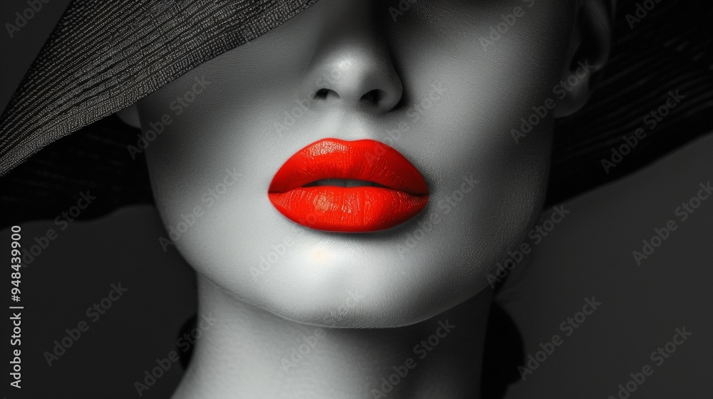 Obraz premium portrait of a black and white model with red lips in color