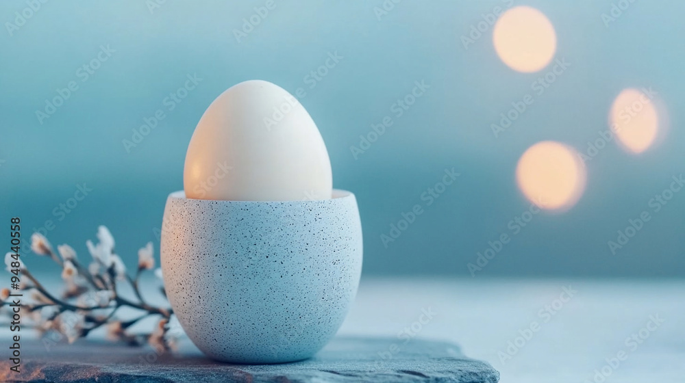 Beautiful photo in blue tones with boiled egg for breakfast Beautiful photo in blue tones with boiled egg for breakfast