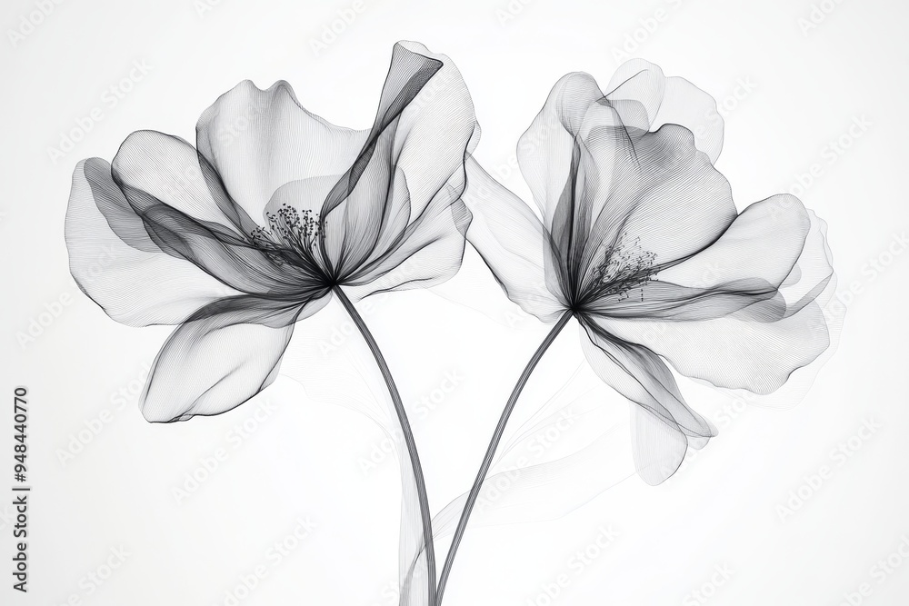 Fototapeta premium This design showcases a minimalist and contemporary floral pattern that is adorned with delicate black and white flowers, making it perfect for modern art enthusiasts and lovers of stylish decor