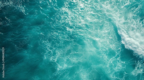 Aerial view of beautiful tropical turquoise ocean sea waters with shallow waves. Vibrant bright sunny day in summer wallpaper.