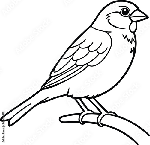 Sparrow happily resting on a branch line art vector design
 photo