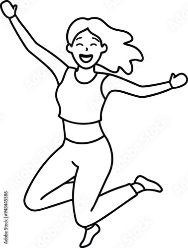 Dynamic line drawing of a happy woman jumping conveying exuberance and carefree spirit

