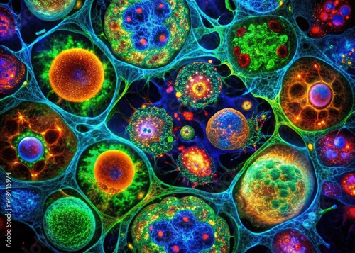 Fluorescence Fluorescence: Glowing and fluorescent microscopy images, illuminating cellular processes in vivid hues. photo