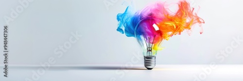 Abstract light bulb with colorful paint splash on white background, representing creativity and innovation in art and design.