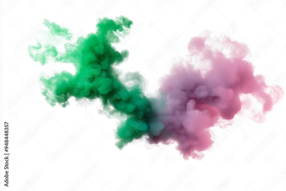Obraz premium Enigmatic green smoke cloud billowing in pristine white