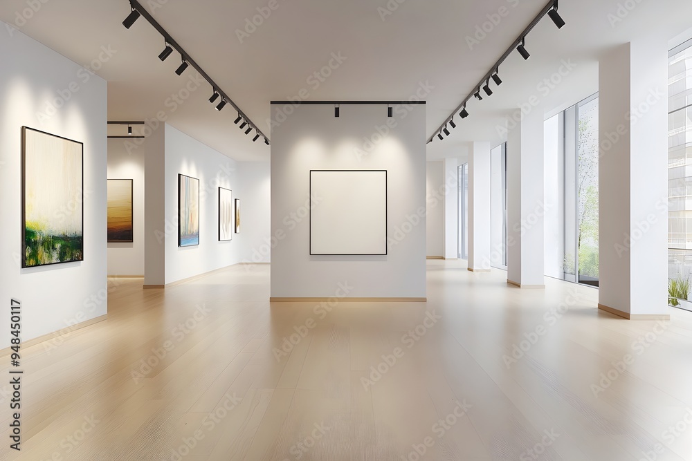 Captivating Contemporary Art Gallery with Sleek White Walls Spotlights and Minimalist Furniture Creating a Refined and Sophisticated Atmosphere for Exhibiting Art in a 3D Rendering Captivating Contemporary Art Gallery with Sleek White Walls Spotlights and Minimalist Furniture Creating a Refined and Sophisticated Atmosphere for Exhibiting Art in a 3D Rendering