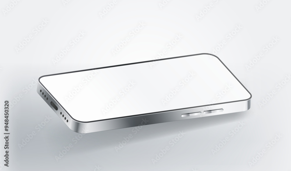 Mock up smartphone with white screen. Phone mockup. Silver cellphone mobile isolated with blank screen background for display your ux design, site, presentation and promo.
