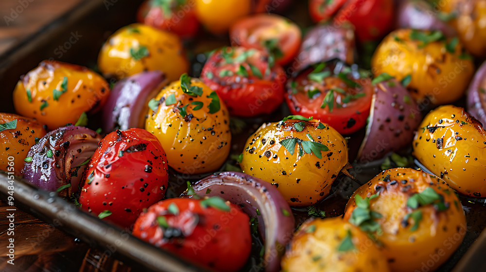 Fototapeta premium juicy roasted vegetables in a balsamic glaze