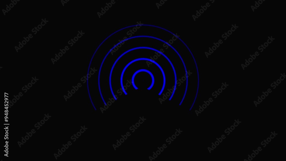 abstract blue color radio waves hotspot system icon animation on black background. abstract blue color radio waves hotspot system icon animation on black background.