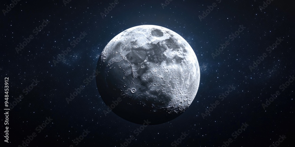 3D cartoon illustration of a moon in space against a dark backdrop