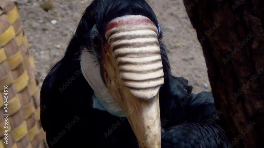 Blyth's hornbill (Rhyticeros plicatus) looking around in captivity, head close-up Blyth's hornbill (Rhyticeros plicatus) looking around in captivity, head close-up