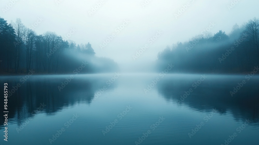 Tranquil Dawn: Serene Lake Shrouded in Ethereal Fog Tranquil Dawn: Serene Lake Shrouded in Ethereal Fog