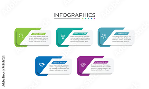 Vector infographic label design concept with square layout and marketing icons with 5 steps or options.