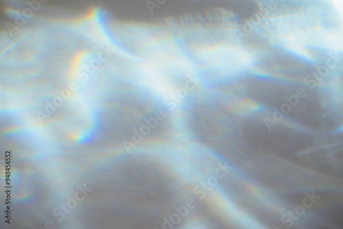 Water texture shadow with rainbow refraction of light on a white backgound. Overlay effect