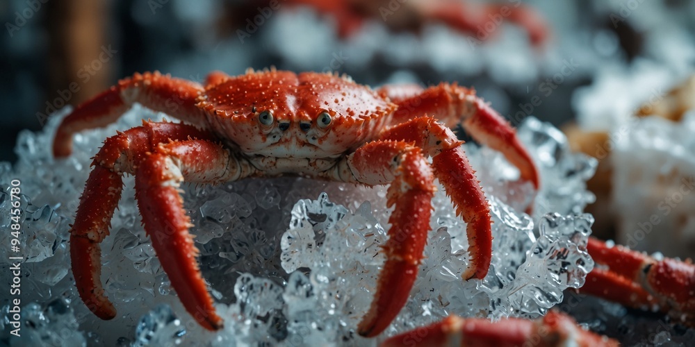 Fresh red king crab on ice ready for sale in the market. Fresh red king crab on ice ready for sale in the market.