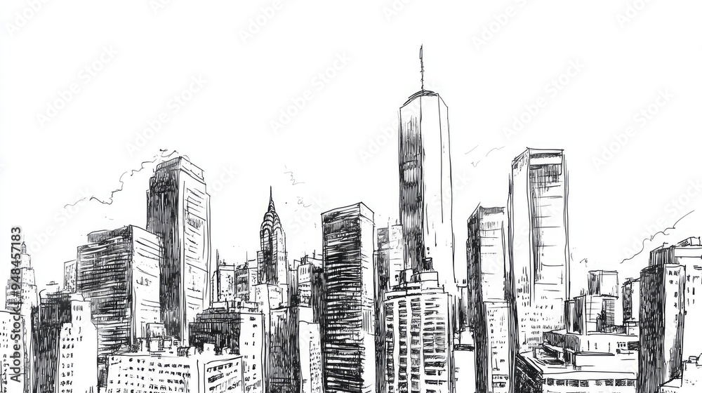 Skyline Cityscape Ink Sketch Illustration Skyline Cityscape Ink Sketch Illustration