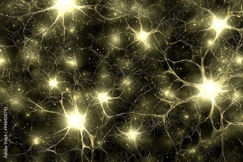 An abstract representation of neurons glowing in the dark, showcasing intricate connections and luminous patterns.