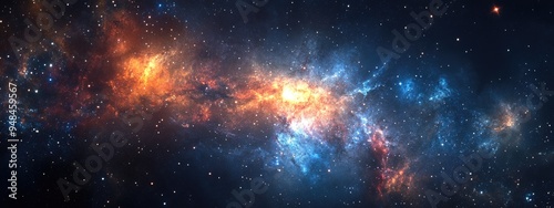 Abstract space background with bright light and dark surroundings in 3D cartoon rendering