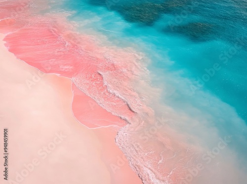 Pink beach with blue ocean on the Komodo Islands.