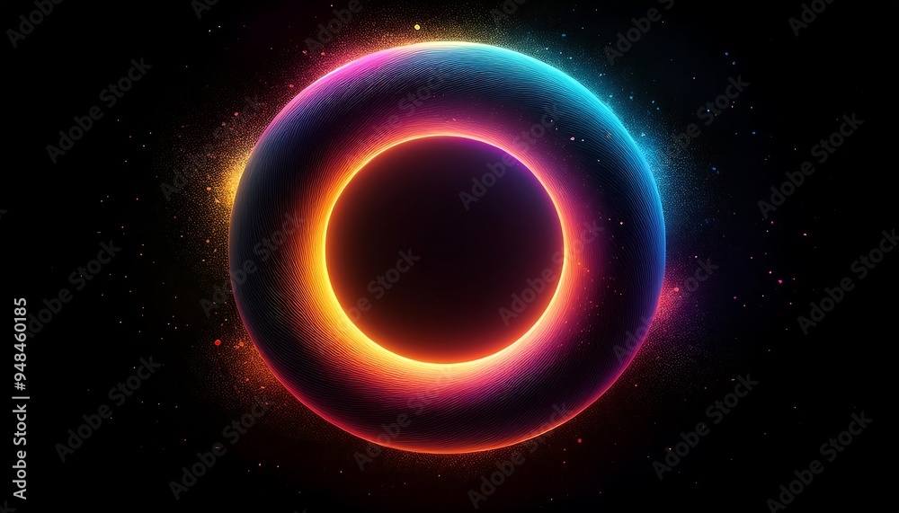 A vibrant abstract art piece featuring glowing ring on black background, gradient grain, noise texture backdrop A vibrant abstract art piece featuring glowing ring on black background, gradient grain, noise texture backdrop