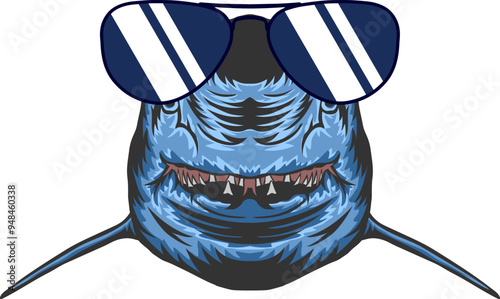 Great White Shark Face Aviator Sunglasses