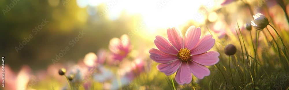Cosmos flower in a garden 3D cartoon rendering Cosmos flower in a garden 3D cartoon rendering