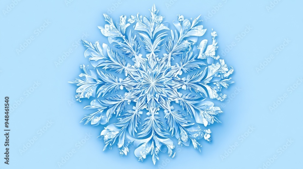 Intricate large Christmas snowflake in shades of light blue designed for integration on a bright background Intricate large Christmas snowflake in shades of light blue designed for integration on a bright background