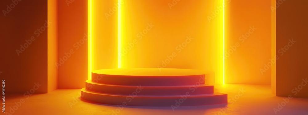 Minimal design scene featuring a yellow podium 3D rendering Minimal design scene featuring a yellow podium 3D rendering