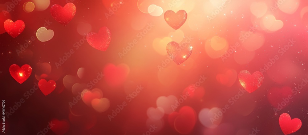 An abstract panorama background with red hearts for Valentine's Day - concept of love An abstract panorama background with red hearts for Valentine's Day - concept of love