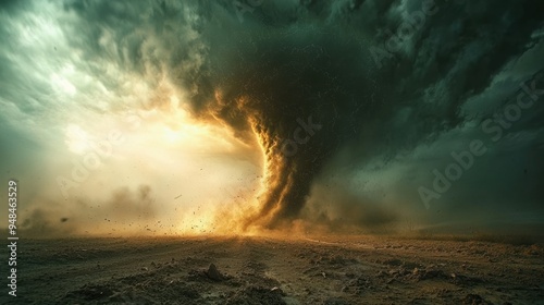 Destructive Tornado Unleashing Fury in Open Field - Concept of Violent Storm and Swirling Wind with Dust Clouds