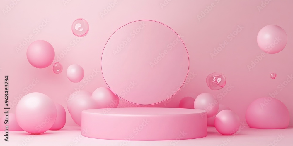 Pink circle podium in 3D rendering