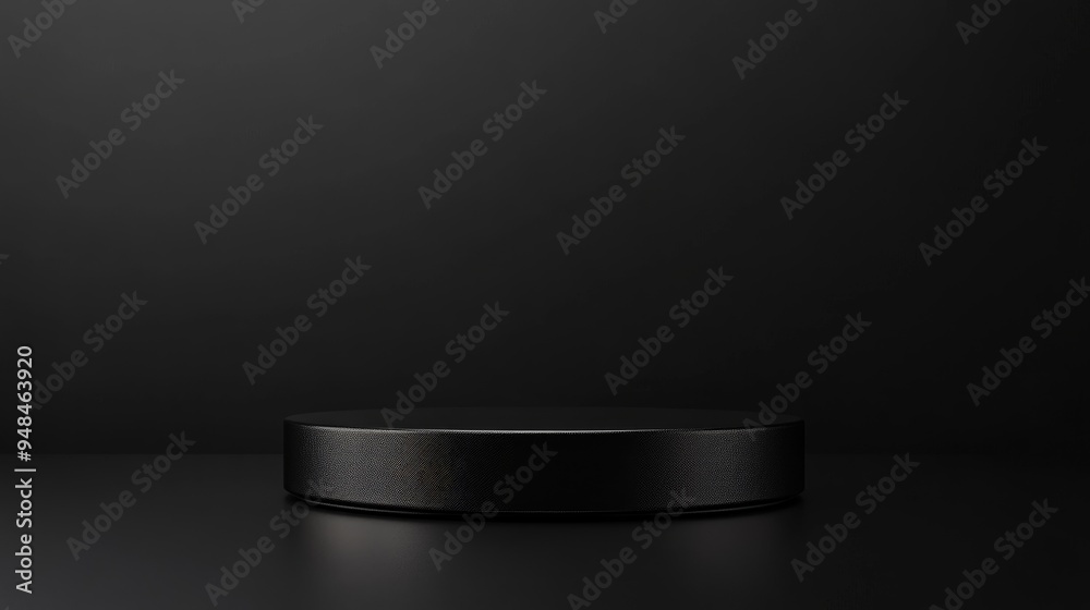Black podium against a dark backdrop for showcasing products Minimalist pedestal for cosmetic display 3D rendering Black podium against a dark backdrop for showcasing products Minimalist pedestal for cosmetic display 3D rendering