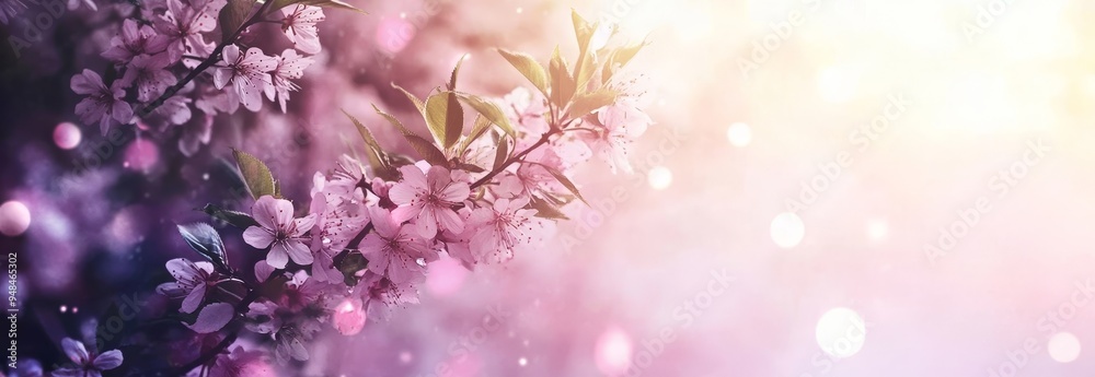 A beautiful blossoming tree and sunny scene in this spring background or border art. A beautiful blossoming tree and sunny scene in this spring background or border art.
