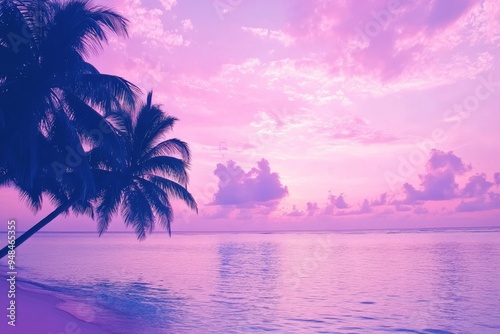 Beach in a tropical paradise with a beautiful sunset