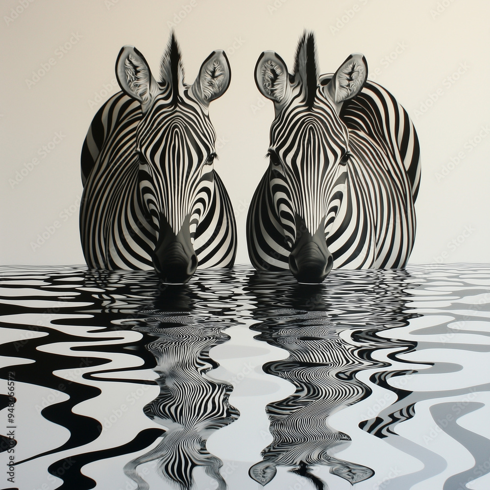 Fototapeta premium zebras in water modern art