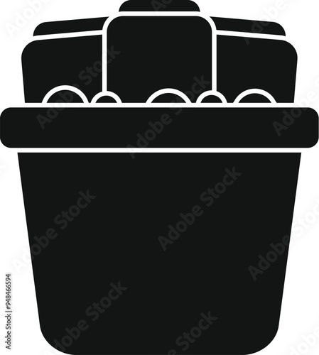 Black silhouette of overflowing office trash bin full of crumpled paper waste