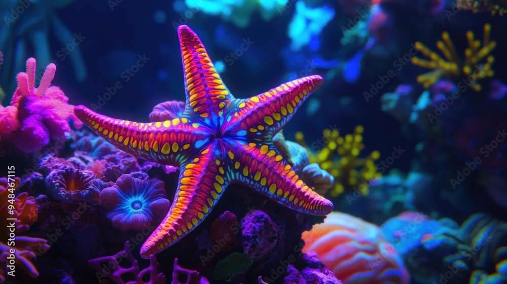 Naklejka premium Vibrant Starfish in a Coral Reef