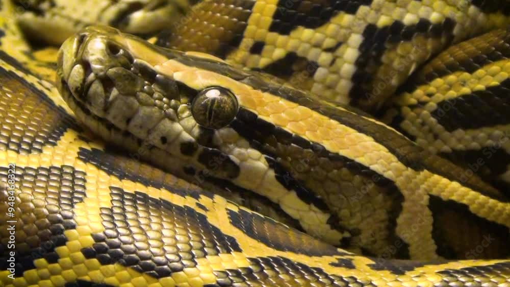 Young ball python (Python regius) curled up, head close-up Young ball python (Python regius) curled up, head close-up