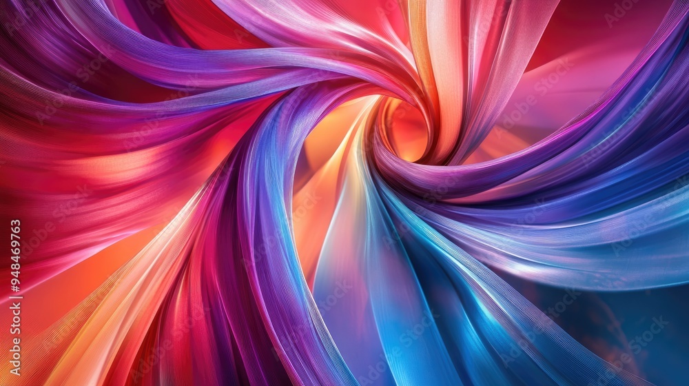 Spiraling colorful silk strings in an abstract design, set against a vibrant futuristic background, creating a captivating composition Spiraling colorful silk strings in an abstract design, set against a vibrant futuristic background, creating a captivating composition