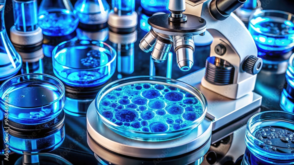 High-contrast microscope image of a laboratory Petri dish containing a ...