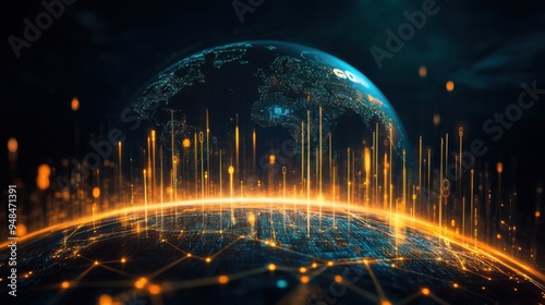 A stunning digital representation of Earth with glowing connections and data streams, symbolizing technology and innovation.